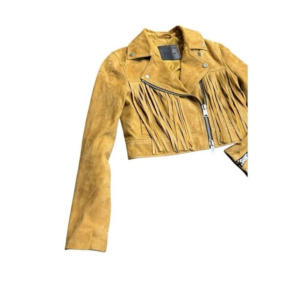 All Saints Tassel Fringe Cropped Genuine Suede Leather Biker Jacket sz 2 US - Picture 6 of 16
